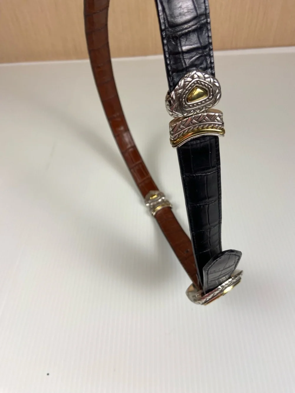 Western Concho Reversible Leather Belt Croc Embossed Black & Brown L 34